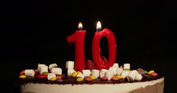 Tenth Anniversary Number Ten Candle on Cake