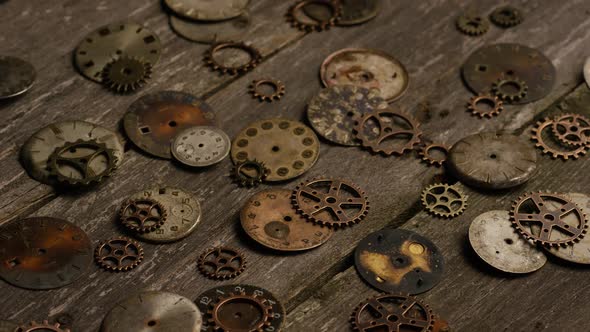 Rotating stock footage shot of antique and weathered watch faces - WATCH FACES 087 alt