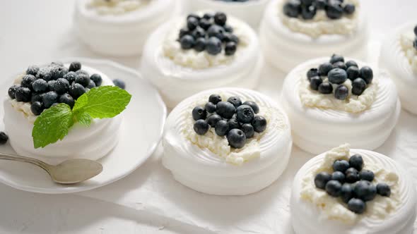Homemade Delicious Mini Pavlova Meringue Made of Fresh Berries and Mascarpone