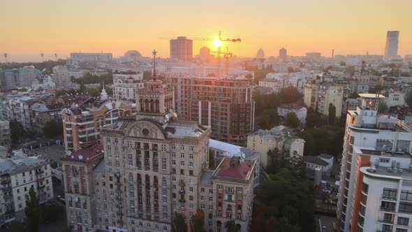 Ukraine, Kyiv : City Center in the Morning at Sunrise. Aerial View. Kiev. alt