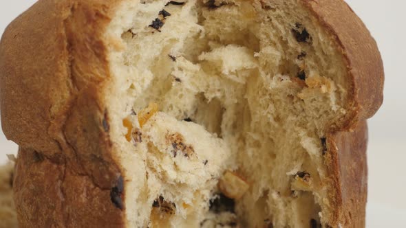 Details inside cutted   Italian panettone  cake 4K  video alt