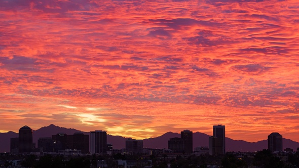 Fiery Sunset over Midtown Phoenix, Arizona Skyline