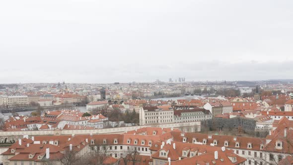 Vltava river and house rooftops in  capital of Czechia slow tilt 3840X2160 UHD footage - Czech Repub