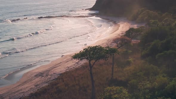 White sandy beach near Nosara, Guanacaste Province, Costa Rica. Aerial drone view alt