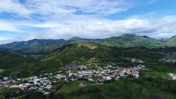 Aerial shot of a small city in Olancho, Honduras, Central America. alt