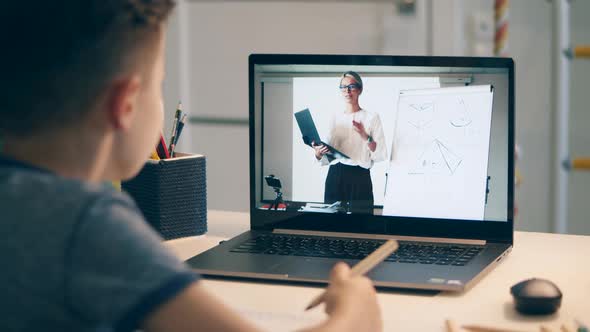 Close Up Shot of a Schoolkid Studying Geometry Remotely alt