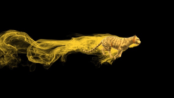 Golden Tiger Running with Particles