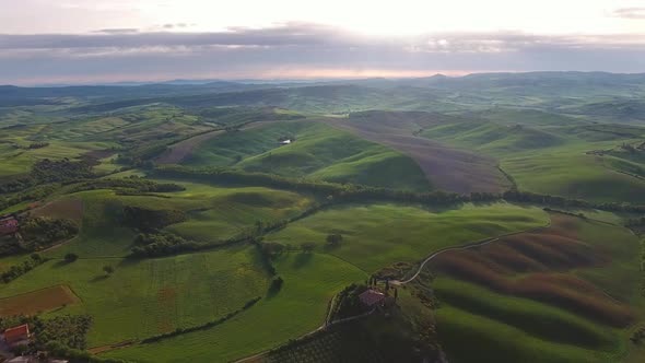 Tuscany Aerial Sunrise Farmland Hills, Italy alt