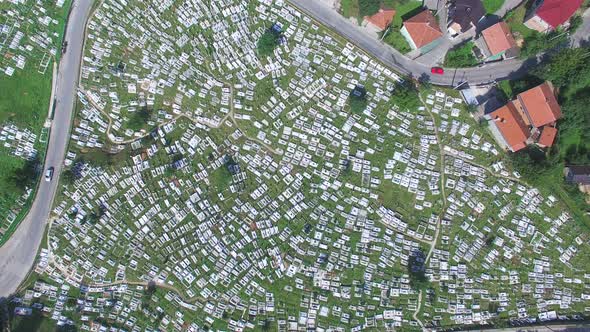 Flying over Bosnian graveyard alt