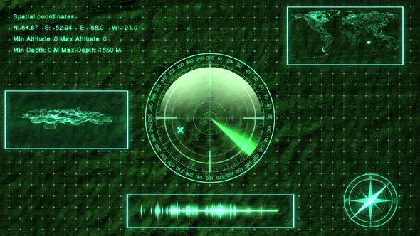 Submarine Sonar With Target On Map