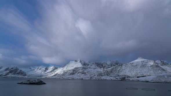 Clouds moving over the icebergs in Norway winter.