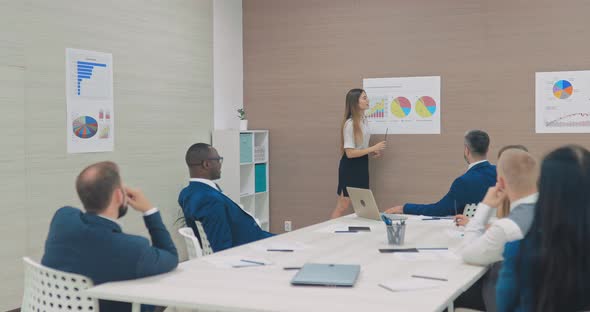 Beautiful Girl Tells the Partners of the Company Chart Information