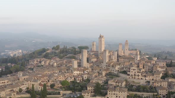 Aerial view of San Gimignano and its medieval old town with the famous towers