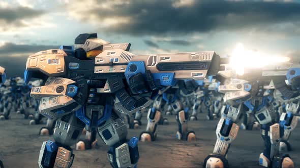 Robots With Big Guns In A War Hd alt