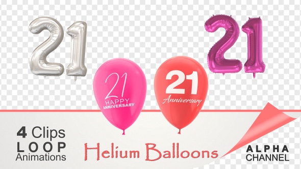 21 Anniversary Celebration Helium Balloons Pack