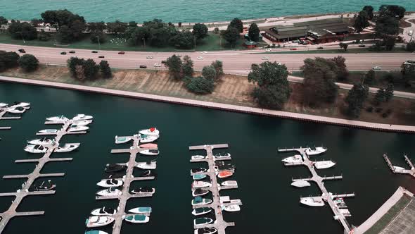 Diversey harbor and interstate reveal 4k aerial footage in chicago illinois alt