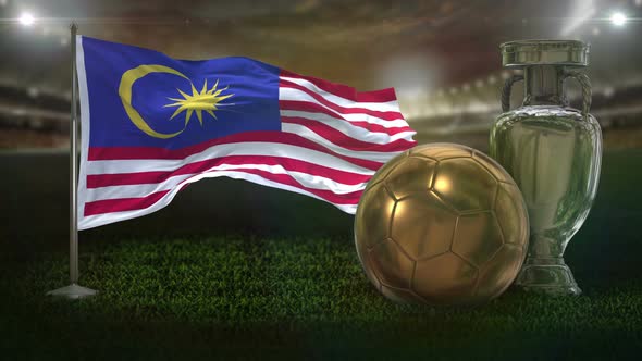 Malaysia Flag With Football And Cup Background Loop alt