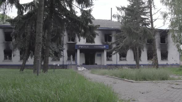War in Ukraine  the Destroyed and Burned Police Station alt
