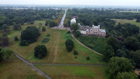 Drone View of the Park with the Observatory and the City in the Background