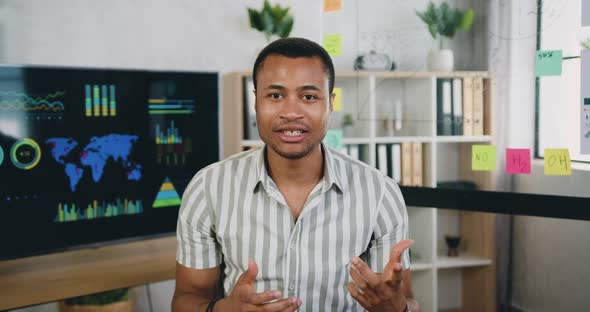 African American Office Manager which Recording Video for Internet Spectators with Thumbs up alt