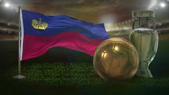 Liechtenstein Flag With Football And Cup Background Loop 4K alt