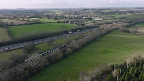 Train Railway M40 Motorway UK Travel Aerial Landscape Warwickshire Winter