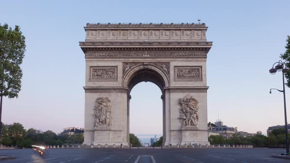 4K UHD night timelapse of the Triumphal Arch - Arc De Triomphe in Paris France