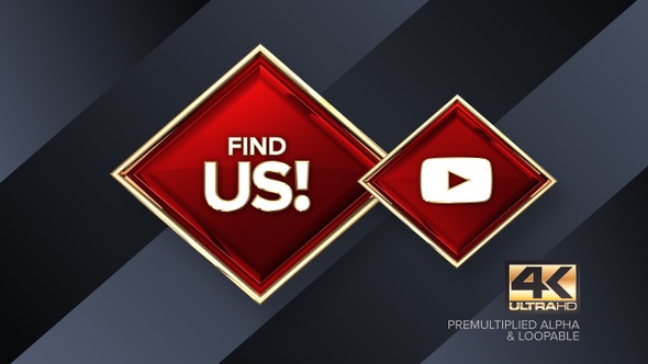 Youtube Find Us! Rotating Sign 4K Looping Design Element alt
