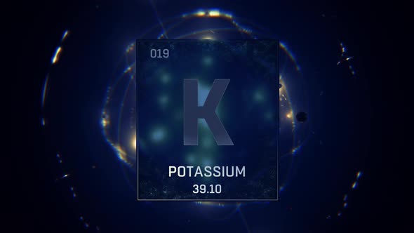 Potassium as Element 19 of the Periodic Table On Blue Background