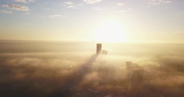 Drone   Foggy Sunrise  In The City