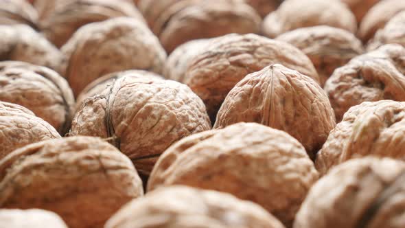 Wallnuts  hard shell arranged  natural organic food 4K 2160p 30fps UltraHD footage - Juglans regia  