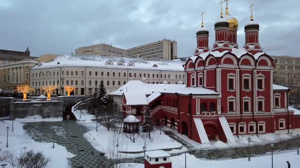 Panorama of Varvarka Street in Moscow with Ancient Churches and Temples
