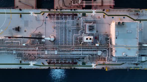 A gas tanker is anchored at sea aerial view 4 K alt