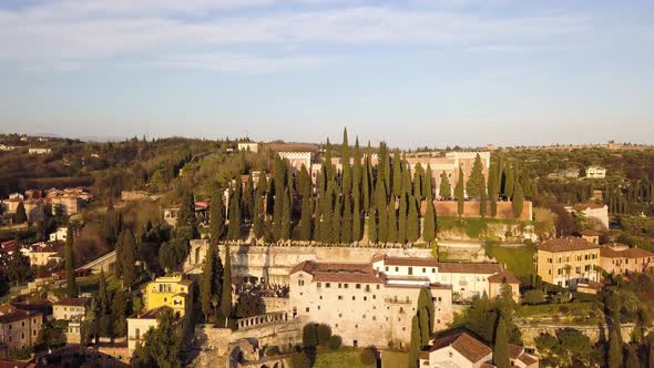 Aerial View of Famous Touristic City Verona in Italy at Sunset