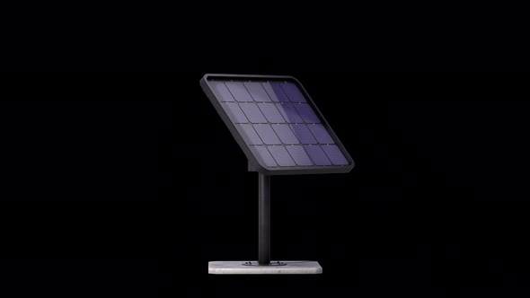 3D - 4K - Smart Motorized Solar Cell Panel on pole. Loop seamless with alpha alt