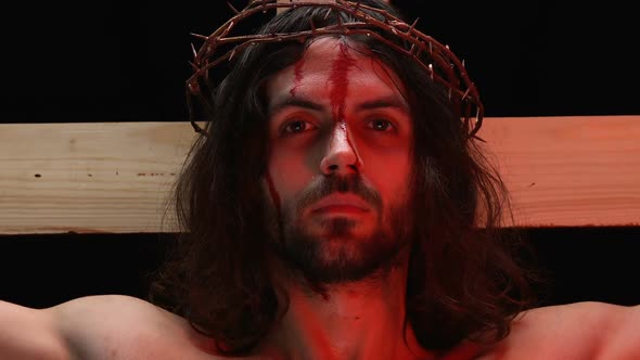 Crying Jesus Christ on Cross, Crucifixion for Saving Peoples Souls, Punishment alt