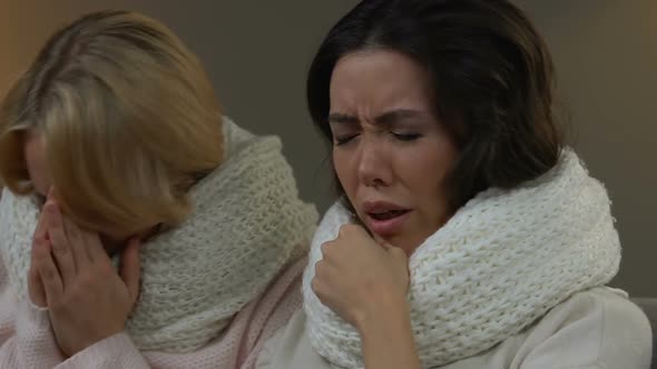 Two Multiracial Friends Suffering From Aches and Fever, Getting Flu, Healthcare alt