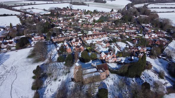 Snow Aerial Stoneleigh Historic Village Winter Warwickshire