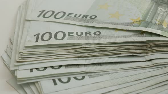 Hand takes hundreds of Euros close-up 4K 2160p 30fps UltraHD footage - European Union currency in 10 alt