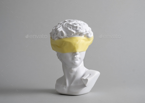 Michelangelo\'s David head bust in duct tape sealed mouth