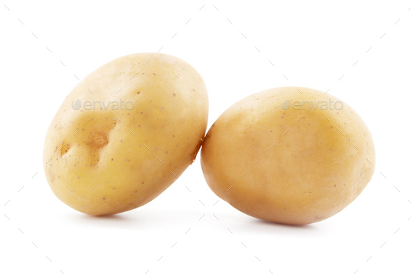 Isolated potatoes. Whole potatoe and cut isolated on white background with  clipping path Stock Photo