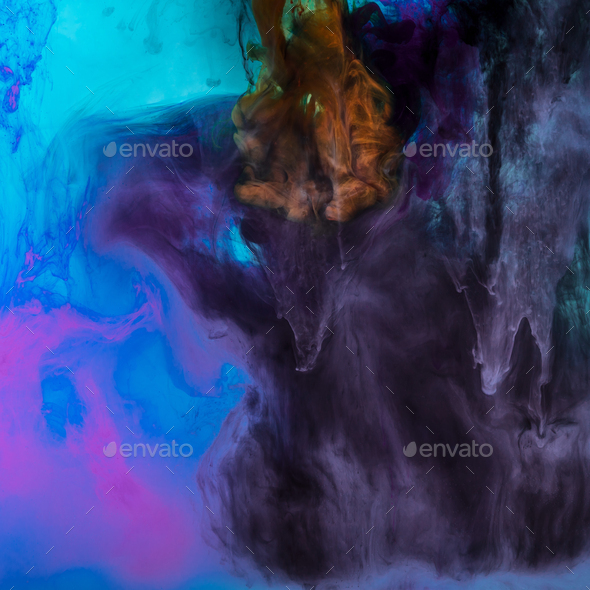 creative background with blue and purple flowing paint - Stock Photo - Images