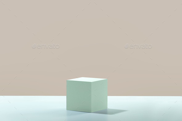 Abstract cube empty white podium on blue background