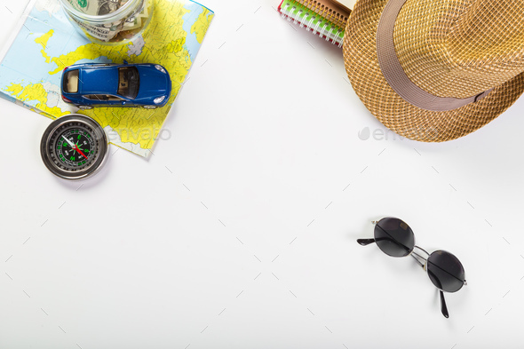 travel, summer vacation, tourism and objects concept - Stock Photo - Images