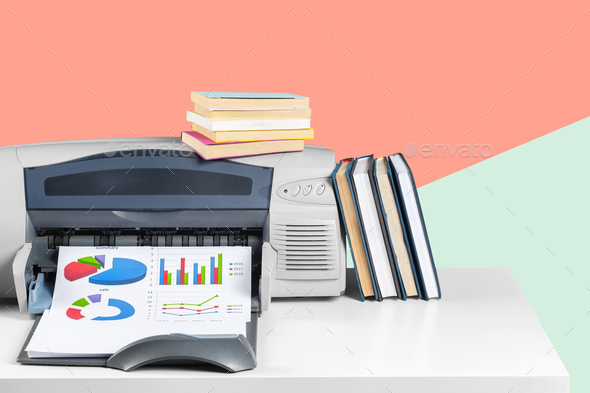 Printer, copier, scanner. Office table Stock Photo by FabrikaPhoto