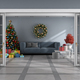 Living room with Christmas Tree . blue sofa and sliding door - PhotoDune Item for Sale