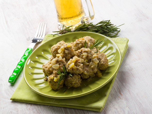 meatballs with onions and beer - Stock Photo - Images