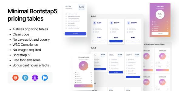 Minimal Bootstrap5 pricing tables