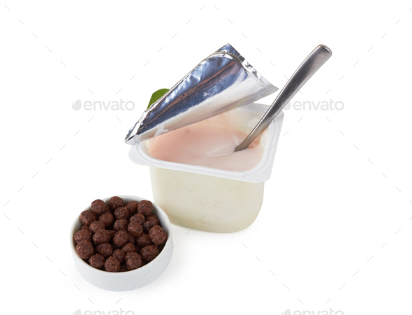 Plastic cup with yoghurt isolated on white background - Stock Photo - Images
