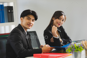 Business man and woman people in formal suit working and brainstorming with colleagues.